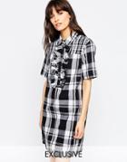 Le Kilt For Asos Contrast Plaid Shirt Dress With Ruffle Detail