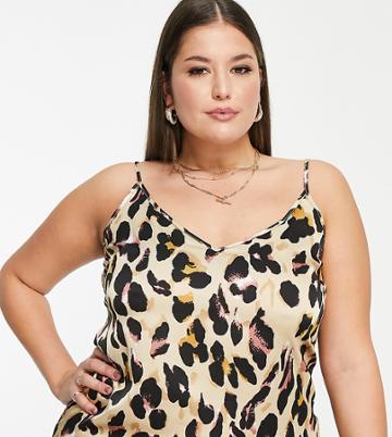 Never Fully Plus Dressed Cami Top In Leopard Print - Part Of A Set-brown