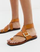 Office Serenity Tan Leather Flat Toe Loop Sandals - Tan