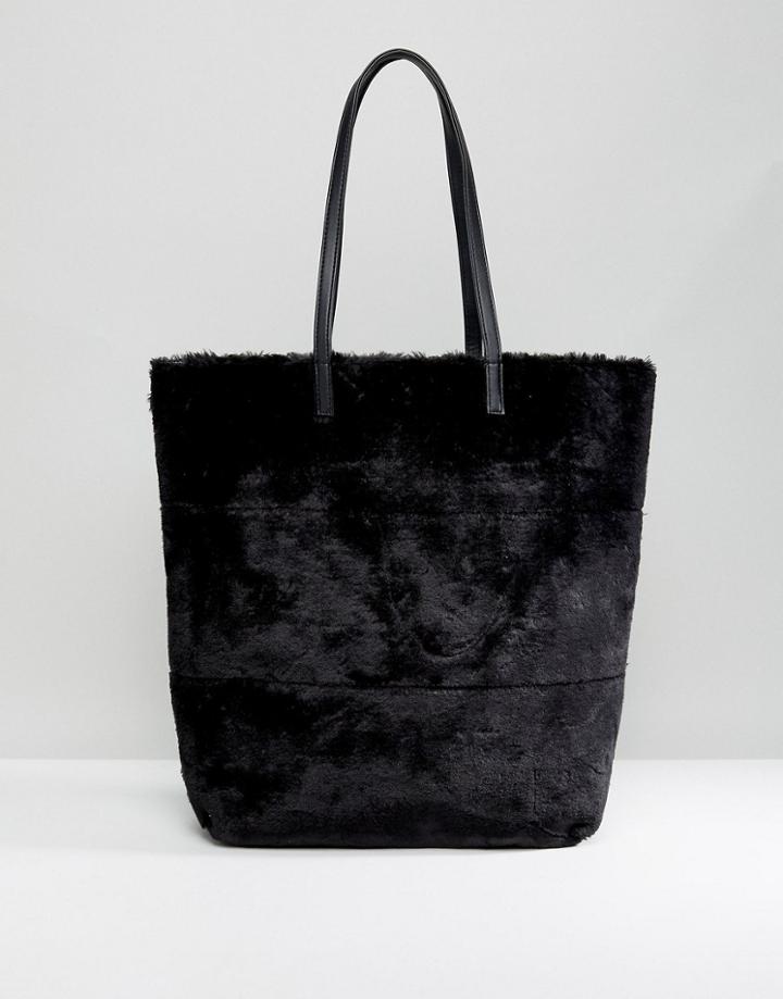 New Look Oversized Faux Fur Tote Bag - Black