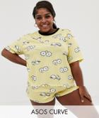 Asos Design Curve Simpsons Eyes Pyjama Short Set - Multi