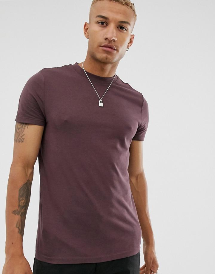 Asos Design Organic T-shirt With Crew Neck In Dark Purple - Red