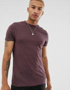 Asos Design Organic T-shirt With Crew Neck In Dark Purple - Red