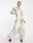 Hope & Ivy Flora Floral Maxi Dress In Lemon-yellow