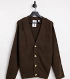 Collusion Unisex Knitted Cardigan In Chocolate Brown