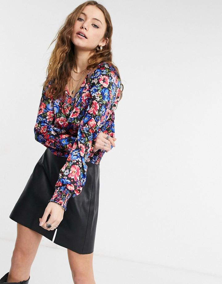 Only V Neck Long Sleeve Blouse In Floral Print-multi