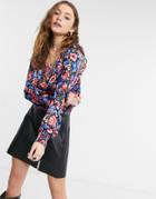 Only V Neck Long Sleeve Blouse In Floral Print-multi