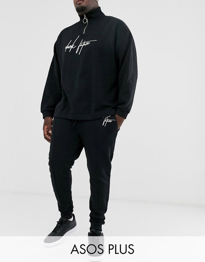Asos Design Plus Two-piece Skinny Sweatpants With Placement Print With Dark Future Logo-black