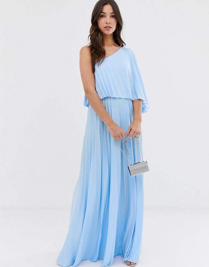Asos Design One Shoulder Pleated Crop Top Maxi Dress - Blue