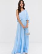 Asos Design One Shoulder Pleated Crop Top Maxi Dress - Blue