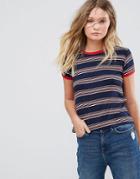 Pull & Bear Contrast Stripe T-shirt - Navy