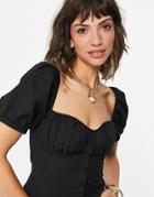 & Other Stories Linen Square Neck Puff Sleeve Top In Black