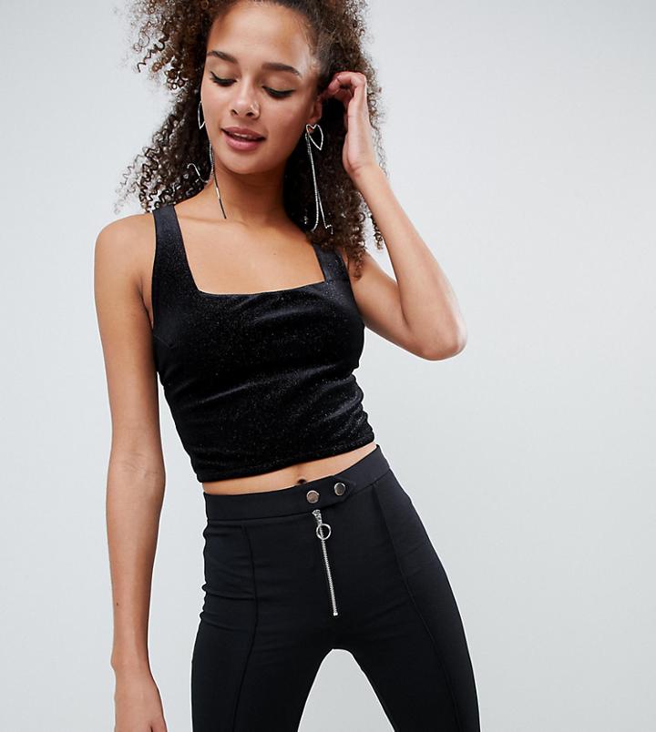 Bershka Square Neck Crop Top-black