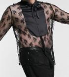 Asos Design Plus Regular Fit Lace Shirt With Satin Placket Detail In Black
