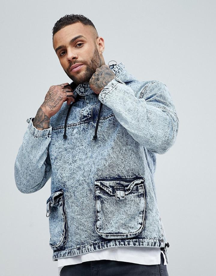 New Look Overhead Jacket In Blue Acid Wash - Blue
