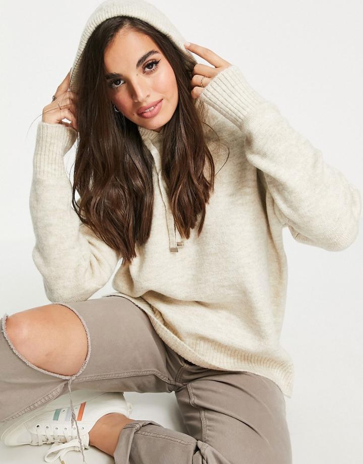 New Look Knit Hoodie In Oatmeal-white