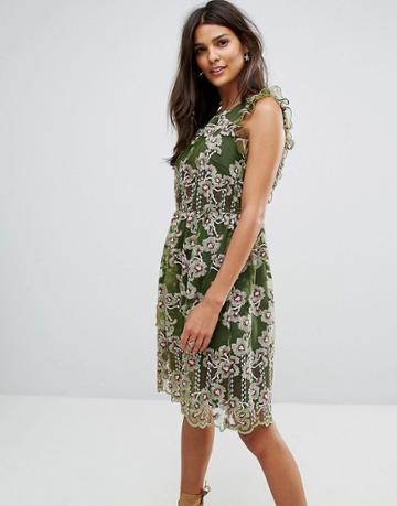 Tresophie Embrodered Frill Dress - Green