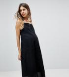 Asos Maternity Button Through Linen Midi Sundress - Black