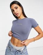 Ellesse Crop Top With Crystal Logo In Blue- Exclusive To Asos-blues
