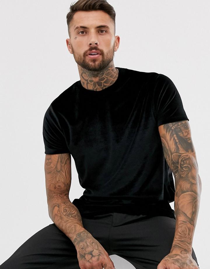 Asos Design T-shirt In Velour In Black
