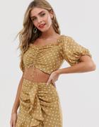 Finders Keepers Rosie Polkadot Off Shoulder Two-piece Crop Top-tan