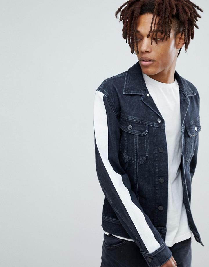 Lee Slim Rider Denim Jacket With Side Stripe Arms-black