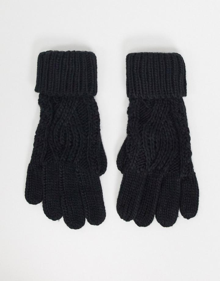 Boardmans Cable Knitted Glove With Turn Up Cuff In Black