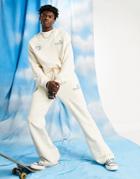 Asos Daysocial Flared Sweatpants With Logo Prints In Cream - Part Of A Set-white