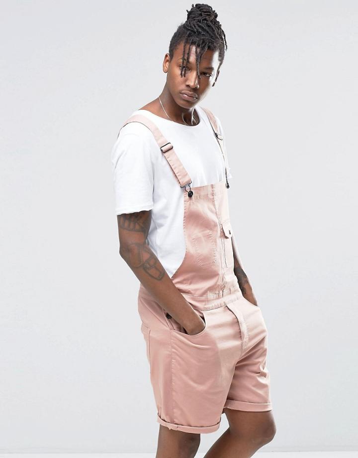 Asos Slim Short Dungarees In Pink - Mahogony Rose