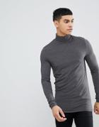 Asos Design Muscle Fit Long Sleeve T-shirt With Roll Neck - Gray