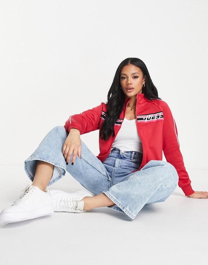 Guess Zip Sport Track Jacket In Red