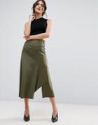 Asos Midi Skirt In Deconstructed Jersey - Green
