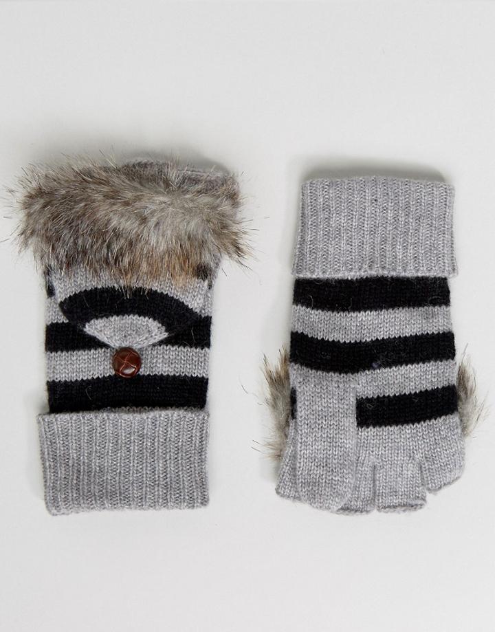Alice Hannah Stripe Convertor Glove - Gray