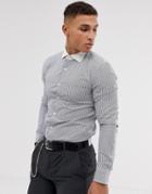 Lockstock Skinny Shirt With Fine Stripe And Contrast Collar - Blue