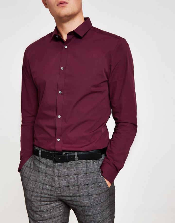 River Island Long Sleeve Poplin Shirt In Red