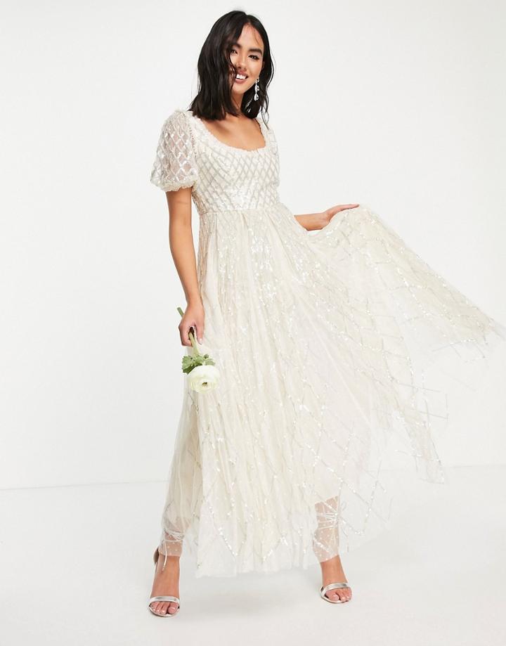 Needle & Thread Bridal Midaxi Dress In Ivory With Silver Gingham Embellishment