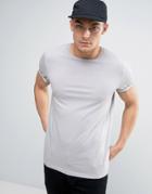 Asos T-shirt With Roll Sleeve In Pale Blue - Blue