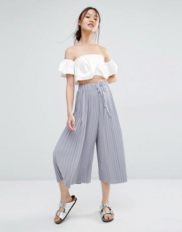 Zacro Wide Leg Awkward Length Trousers In Micro Pleats - Gray
