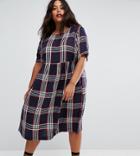 Asos Curve Midi Smock Dress In Check With Short Sleeve - Multi