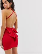 City Goddess Bow Back Detail Strappy Mini Dress-red