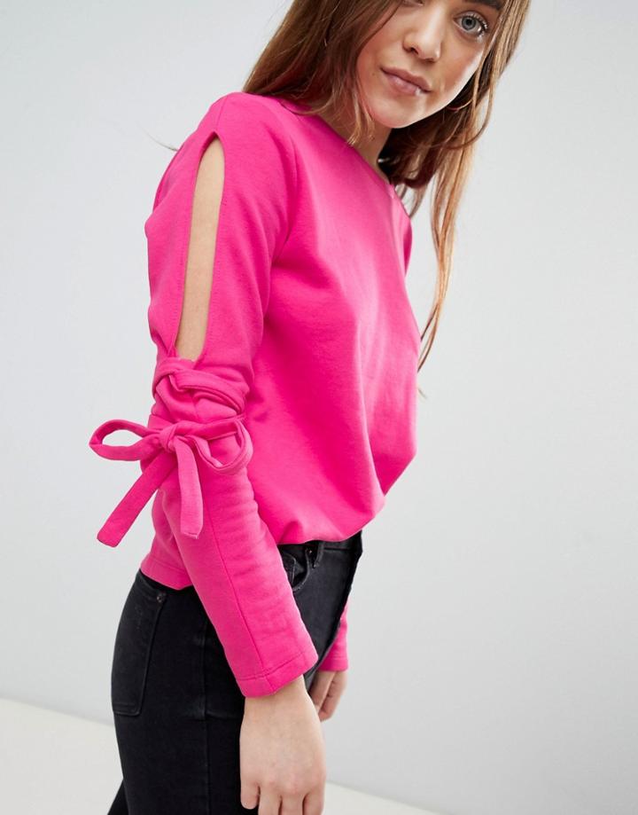 Jdy Medula Knot Tie Sweatshirt - Pink