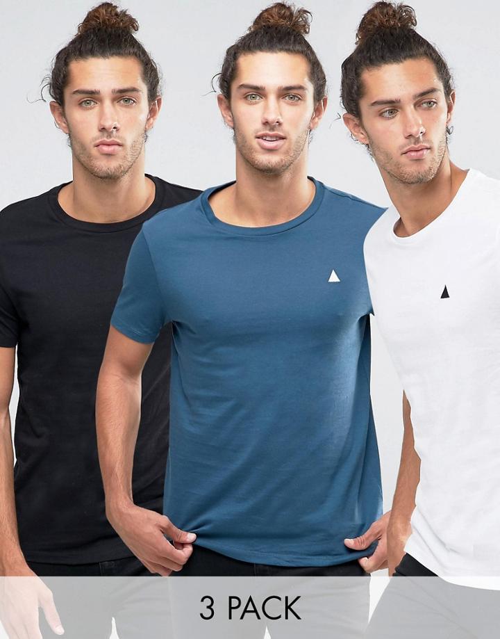 Asos 3 Pack T-shirt With Logo In White/black/blue - Multi
