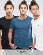 Asos 3 Pack T-shirt With Logo In White/black/blue - Multi