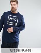 Tommy Hilfiger Plus Long Sleeve Top Tyson Nyc Logo Print In Navy - Navy