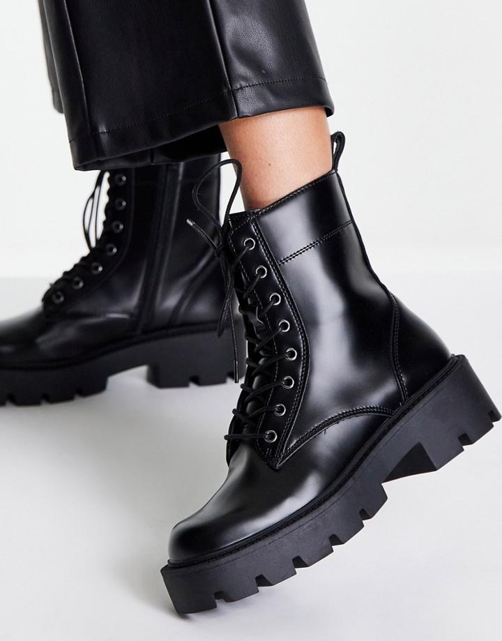 Mango Lace Up Ankle Boots In Black