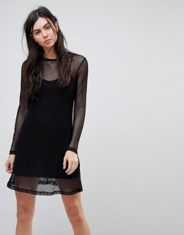 Kubban Fishnet Overlay Dress - Black