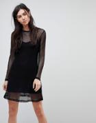 Kubban Fishnet Overlay Dress - Black