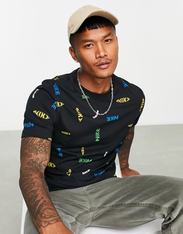 Nike All-over Logo Print T-shirt In Black