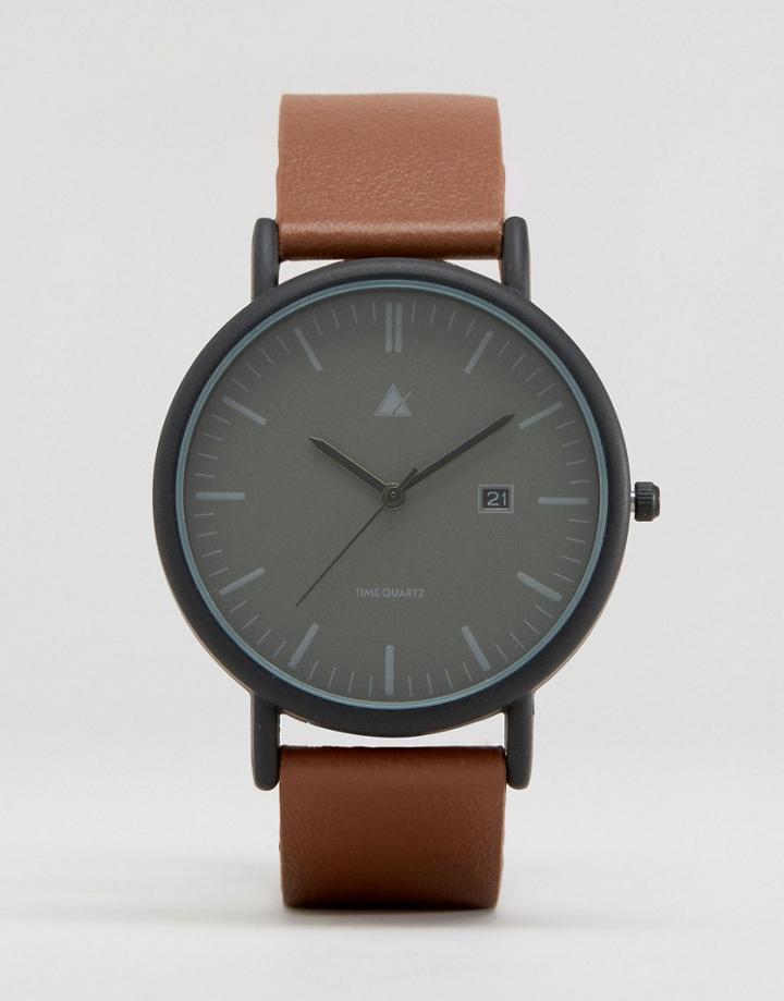 Asos Minimal Watch In Black With Brown Leather Strap - Brown