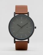 Asos Minimal Watch In Black With Brown Leather Strap - Brown